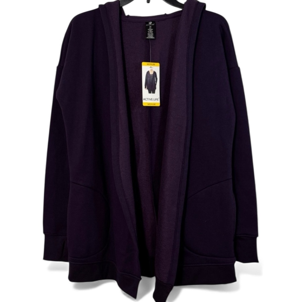 Active Life Jacket Purple Hooded Open Front Fleece Lined in Size M NWT